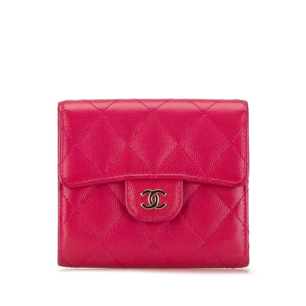 CHANEL Authentic Pink Caviar Leather Logo Wallet